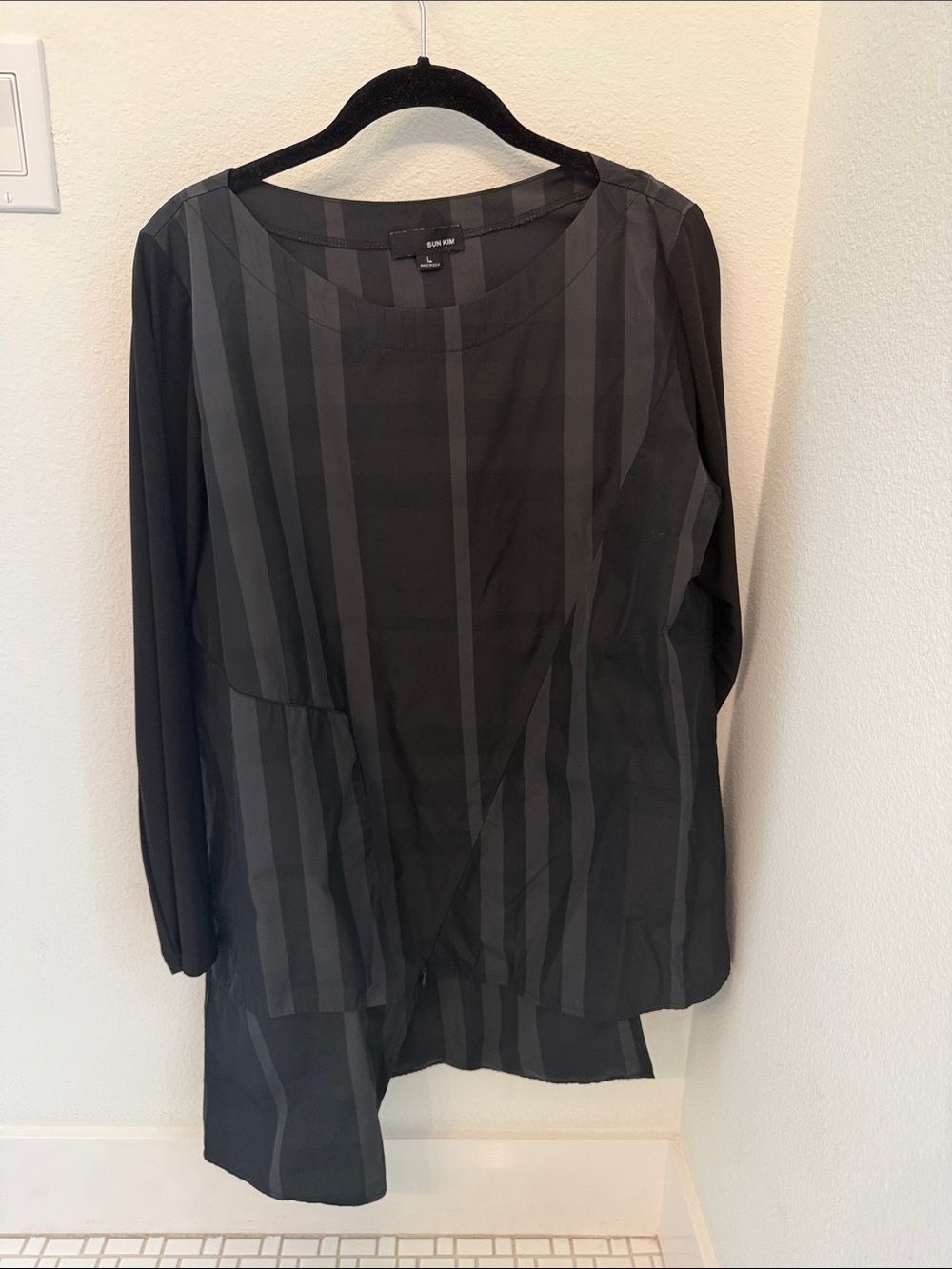 Lafayette 148 Black Tonal-Stripe Long Sleeve Tunic